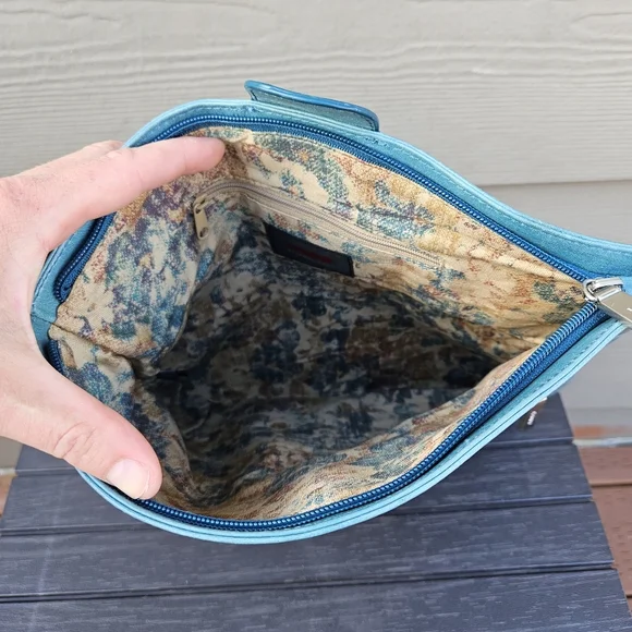 Hobo International Teal Blue Aqua Leather Fold Over Clutch Bag Small Purse